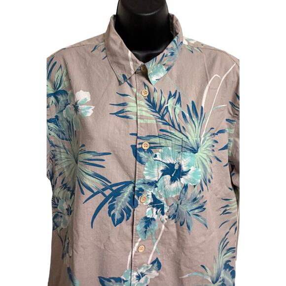 Quiksilver Waterman Size Large Regular Fit Aloha Shirt Gray Blue Floral EUC - Picture 2 of 10